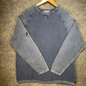 32 Bar Blues Textured Knit Sweater Mens L Blue Cotton Raglan Long Sleeve